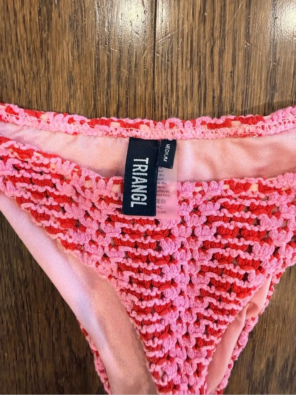 TRIANGL Pink Crochet Bikini Set – Small Top & Medium Bottom – Y2K Swimwear